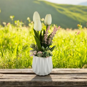 Krémfehér tulipánok kerámiakaspóban TUG320KRFH - otthon & életmód - dekoráció - virágdísz és tartó - csokor & virágdísz - Meska.hu