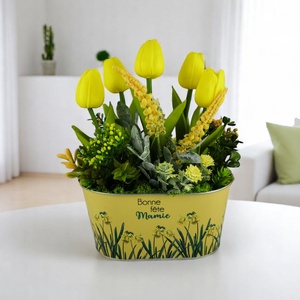 Sárga tulipános dekoráció fémkaspóban TUGO502SA, Otthon & Életmód, Dekoráció, Virágdísz és tartó, Csokor & Virágdísz, Virágkötés, MESKA