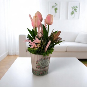 Rózsaszín tulipánok fémkaspóban TUG325RS - otthon & életmód - dekoráció - virágdísz és tartó - csokor & virágdísz - Meska.hu