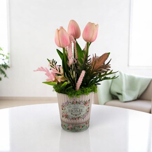 Rózsaszín tulipánok fémkaspóban TUG325RS, Otthon & Életmód, Dekoráció, Virágdísz és tartó, Csokor & Virágdísz, Virágkötés, MESKA
