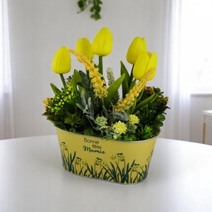 Sárga tulipános dekoráció fémkaspóban TUGO502SA, Otthon & Életmód, Dekoráció, Virágdísz és tartó, Csokor & Virágdísz, Virágkötés, MESKA