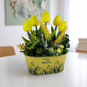 Sárga tulipános dekoráció fémkaspóban TUGO502SA - otthon & életmód - dekoráció - virágdísz és tartó - csokor & virágdísz - Meska.hu