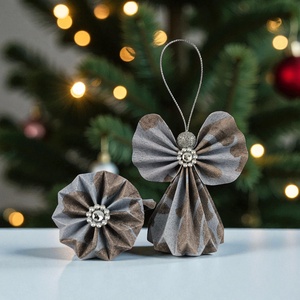 Kék és drapp csillámos színű papírangyalka PANEZ0060, Karácsony, Karácsonyi lakásdekoráció, Karácsonyfadíszek, Papírművészet, MESKA