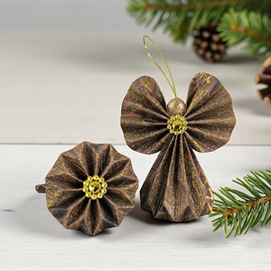 Barna, arany csillámos papírangyalka PANAR0106, Karácsony, Karácsonyi lakásdekoráció, Karácsonyfadíszek, Papírművészet, MESKA