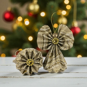 Ekrü, beige, arany mintás papírangyalka PANAR0107, Karácsony, Karácsonyi lakásdekoráció, Karácsonyfadíszek, Papírművészet, MESKA