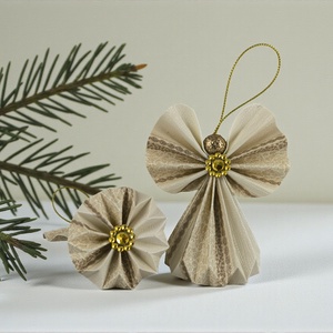 Ekrü, beige, barna mintás papírangyalka PANAR0109, Karácsony, Karácsonyi lakásdekoráció, Karácsonyfadíszek, Papírművészet, MESKA