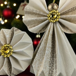 Ekrü, beige, barna mintás papírangyalka PANAR0109 - karácsony - karácsonyi lakásdekoráció - karácsonyfadíszek - Meska.hu