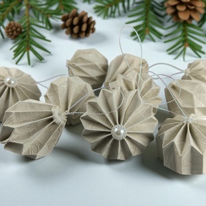 10 darabos karácsonyfadísz szett ekrü mintás  Egyedi kézműves papírdíszek LNTFH011 - karácsony - karácsonyi lakásdekoráció - karácsonyfadíszek - Meska.hu