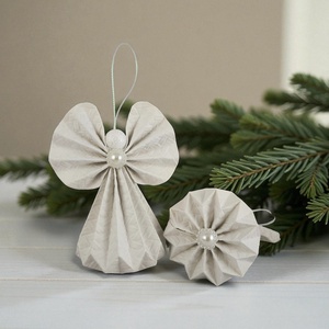 Fehér mintás papírangyalka függődísz PANFH015, Karácsony, Karácsonyi lakásdekoráció, Karácsonyfadíszek, Papírművészet, MESKA