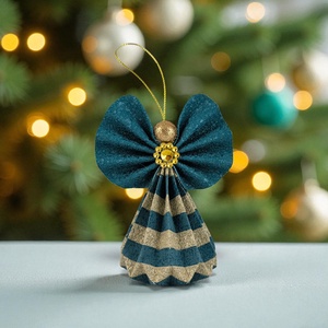 Türkiz, beige csillámos papírangyalka függődísz PANAR0113, Karácsony, Karácsonyi lakásdekoráció, Karácsonyfadíszek, Papírművészet, MESKA
