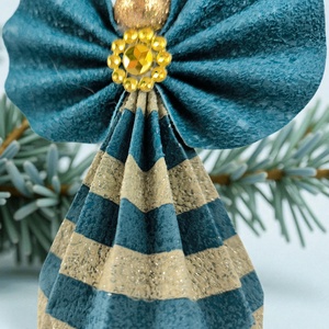 Türkiz, beige csillámos papírangyalka függődísz PANAR0113 - karácsony - karácsonyi lakásdekoráció - karácsonyfadíszek - Meska.hu