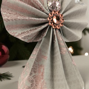 Púder alapon rosegold és ezüst mintás papírangyalka függődísz PANRG006 - karácsony - karácsonyi lakásdekoráció - karácsonyfadíszek - Meska.hu