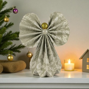 Halványzöld mintás papírangyalka polcdekoráció OPA62 - Meska.hu