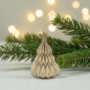 Beige, arany mintás fenyőfa formájú karácsonyfadísz FF142, Karácsony, Karácsonyi lakásdekoráció, Karácsonyfadíszek, Papírművészet, MESKA