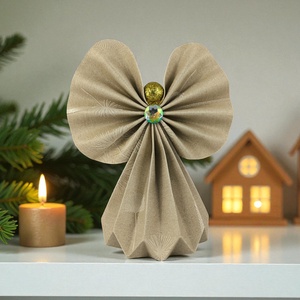 Beige mintás papírangyalka polcdekoráció OPA59, Karácsony, Karácsonyi lakásdekoráció, Karácsonyi lakásdíszek, Papírművészet, MESKA