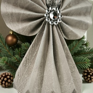 Halvány púder, fehér, ezüst papírangyalka függődísz PANEZ0079 - karácsony - karácsonyi lakásdekoráció - karácsonyfadíszek - Meska.hu