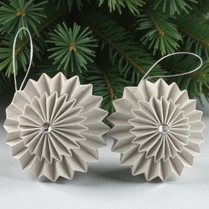 Világos ezüst rozetta formájú 2 darabos karácsonyfadísz szett ROZV2009 - karácsony - karácsonyi lakásdekoráció - karácsonyfadíszek - Meska.hu