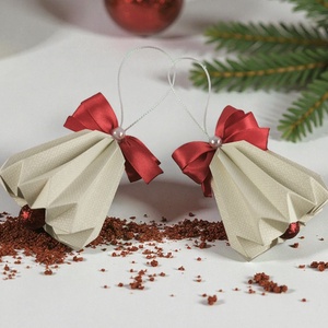 Csengettyű alakú ekrü, piros karácsonyfadísz szett BL209 - karácsony - karácsonyi lakásdekoráció - karácsonyfadíszek - Meska.hu