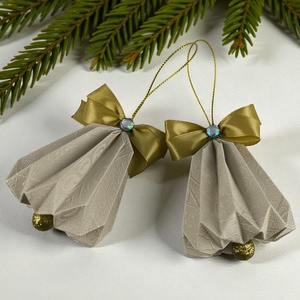 Csengettyű alakú ekrü, arany karácsonyfadísz szett BL214 - karácsony - karácsonyi lakásdekoráció - karácsonyfadíszek - Meska.hu