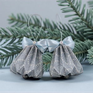 Csengettyű alakú világoskék, fehér karácsonyfadísz szett BL212 - Meska.hu