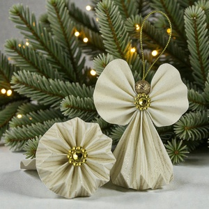 Fehér, arany csillámos mintás papírangyalka PANAR0115, Karácsony, Karácsonyi lakásdekoráció, Karácsonyfadíszek, Papírművészet, MESKA