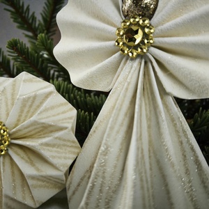 Fehér, arany csillámos mintás papírangyalka PANAR0115 - karácsony - karácsonyi lakásdekoráció - karácsonyfadíszek - Meska.hu