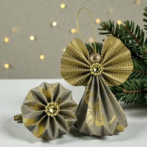 Szürkés beige, arany papírangyalka PANAR0116, Karácsony, Karácsonyi lakásdekoráció, Karácsonyfadíszek, Papírművészet, MESKA