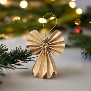 Arany színű papírangyalka PANAR0002, Karácsony, Karácsonyi lakásdekoráció, Karácsonyfadíszek, Papírművészet, MESKA