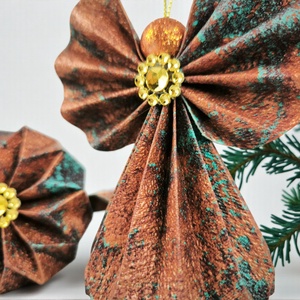 Bronz, türkiz márványos mintájú papírangyalka PANAR0119 - karácsony - karácsonyi lakásdekoráció - karácsonyfadíszek - Meska.hu