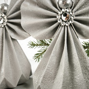 Ezüst papírangyalka függődísz PANEZ0080 - karácsony - karácsonyi lakásdekoráció - karácsonyfadíszek - Meska.hu