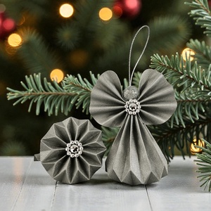 Ezüst papírangyalka függődísz PANEZ0081, Karácsony, Karácsonyi lakásdekoráció, Karácsonyfadíszek, Papírművészet, MESKA