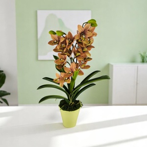 Sárgás barnás kétszálas élethű csónakorchidea ORC211BA - otthon & életmód - virágdekoráció - virágdíszek - virágdísz kaspóban - Meska.hu