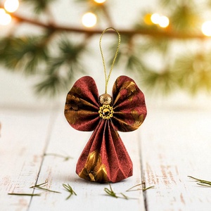 Meggypiros, óarany papírangyalka PANAR0100, Otthon & Életmód, Dekoráció, Fali és függő dekoráció, Függődísz, Papírművészet, MESKA