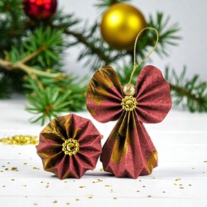 Meggypiros, óarany papírangyalka PANAR0100 - otthon & életmód - dekoráció - fali és függő dekoráció - függődísz - Meska.hu