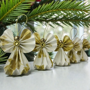 Ekrü, arany papírangyalka PANAR0127 - otthon & életmód - dekoráció - fali és függő dekoráció - függődísz - Meska.hu