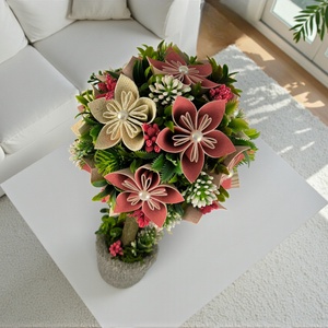 Romantikus Ünnepi Fény Virágfácska - vörös és bézs árnyalatokkal PRVF03 - otthon & életmód - dekoráció - asztal és polc dekoráció - asztaldísz - Meska.hu