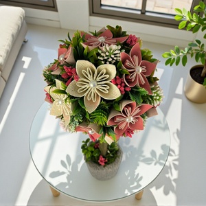 Romantikus Ünnepi Fény Virágfácska - vörös és bézs árnyalatokkal PRVF03 - otthon & életmód - dekoráció - asztal és polc dekoráció - asztaldísz - Meska.hu