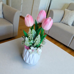 Rózsaszín cirmos tulipánok kerámiakaspóban TUG326RRS - otthon & életmód - virágdekoráció - virágdíszek - virágdísz kaspóban - Meska.hu