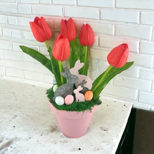 Piros tulipánok kaspóban nyuszikkal TUG539PS - Meska.hu