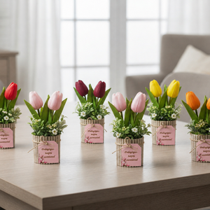 Kétszálas Tulipán Pedagógusnapra � Környezetbarát Karton Alapban - otthon & életmód - virágdekoráció - virágdíszek - asztali virágdísz - Meska.hu