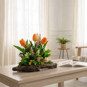 Tulipános asztaldísz faháncs alapon TUG328 - otthon & életmód - virágdekoráció - virágok - virágcsokor - Meska.hu