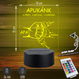 APUKÁNK A FÉRFI A MÍTOSZ A LEGENDA - 3D LED LÁMPA EGYEDI FELIRATTAL APÁKNAK - otthon & életmód - lámpa - hangulatlámpa - Meska.hu