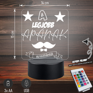 A legjobb Apának Egyedi felirattal - 3D LED LÁMPA Apáknak, Otthon & Életmód, Lámpa, Hangulatlámpa, Gravírozás, pirográfia, MESKA