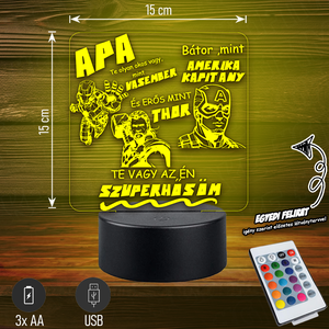 Az én Apukám SZUPERHŐS! - 3D LED Lámpa Apáknak - Akár egyedi felirattal - otthon & életmód - lámpa - hangulatlámpa - Meska.hu