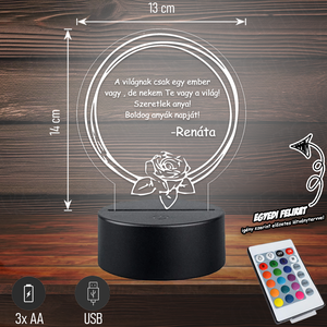 A világnak csak egy ember vagy , de Nekem Te vagy a világ! - 3D LED LÁMPA ANYÁK NAPJÁRA, Otthon & Életmód, Lámpa, Hangulatlámpa, Gravírozás, pirográfia, MESKA