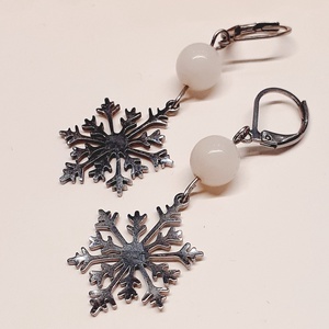 Hókvarc fülbevaló hópehely dísszel - ékszer - fülbevaló - lógó fülbevaló - Meska.hu