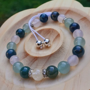 Bőségvonzó állítható női karkötő citrinnel, mohaacháttal, aventurinnal és fehér acháttal - ékszer - karkötő - gyöngyös karkötő - Meska.hu