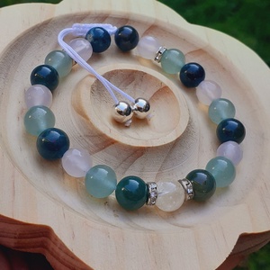 Bőségvonzó állítható női karkötő citrinnel, mohaacháttal, aventurinnal és fehér acháttal - ékszer - karkötő - gyöngyös karkötő - Meska.hu