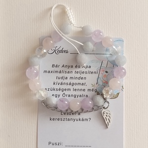 Keresztanya felkérő karkötő ametiszttel, akvamarinnal, rózsakvarccal és hegyikristállyal, Ékszer, Karkötő, Fonott karkötő, Csomózás, Ékszerkészítés, MESKA