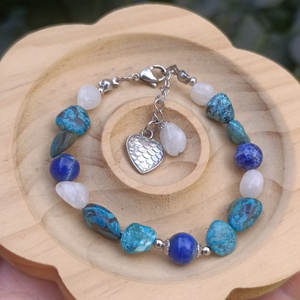 Krizokolla, szivárvány holdkő és lapis lazuli ásvány karkötő és fülbevaló, Ékszer, Ékszerszett, Ékszerkészítés, MESKA